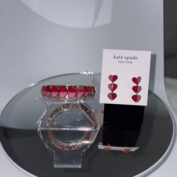 kate spade Accessories - Kate Spade Red Heart Bracelet and Earrings Set